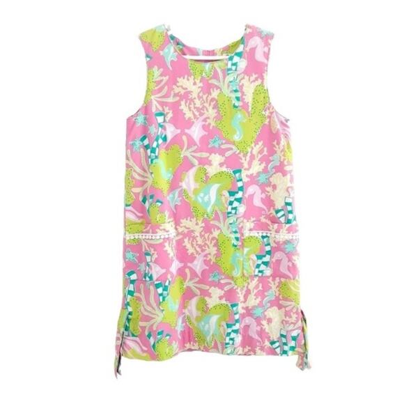 Lilly Pulitzer Little Lilly Mini Shift Dress Girls 7 Seahorse Coral Vintage 90s - Picture 1 of 15